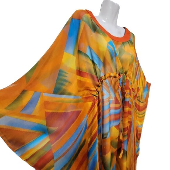 CUSTOM Made Silk Kaftan Multicolor Dress Caftan Tunic Silk Cover Up Silk Gown - Picture 5 of 14